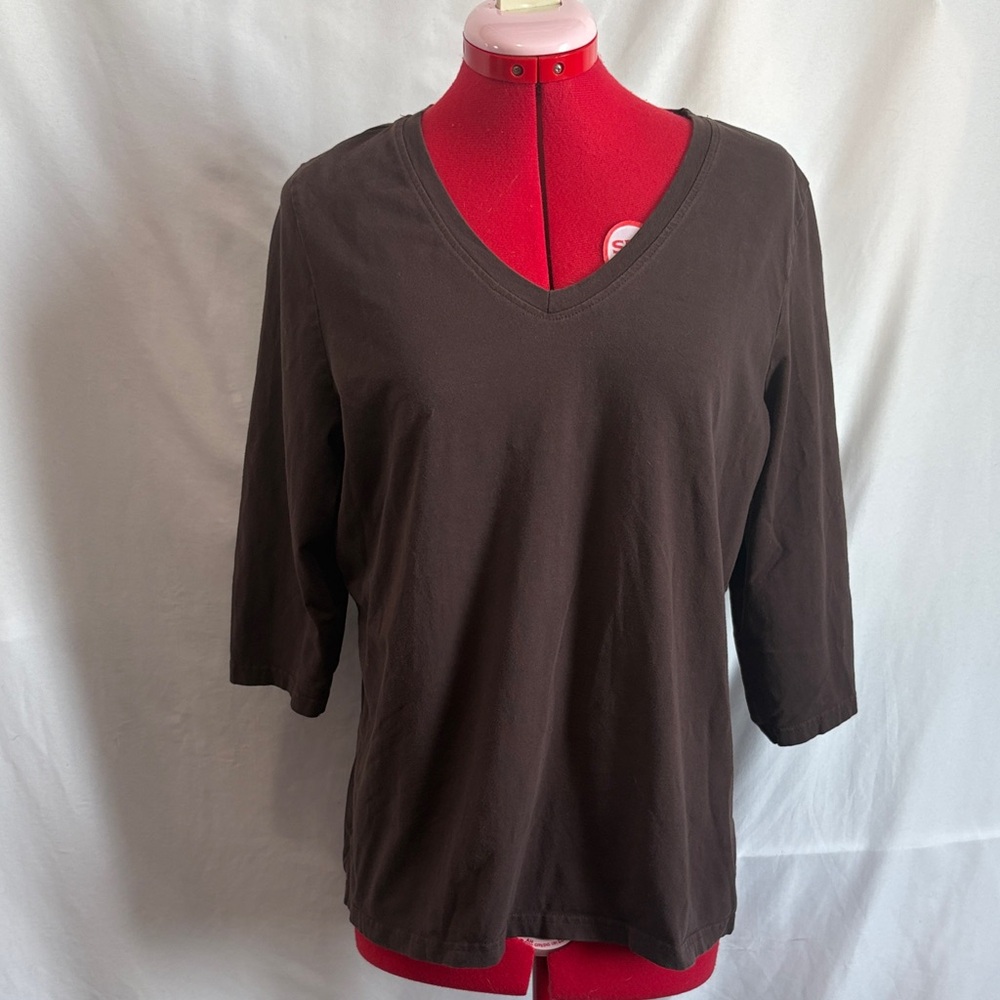 Elegant V-Neck Dark Brown Long Sleeve Top
